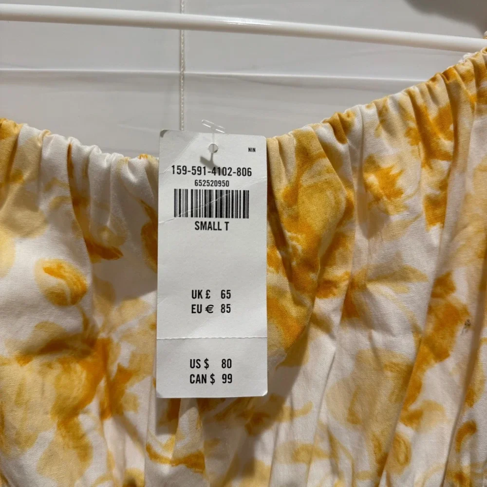 NEW Abercrombie & Fitch Mini Dress Sz‎ Small Tall Yellow Floral off the shoulder